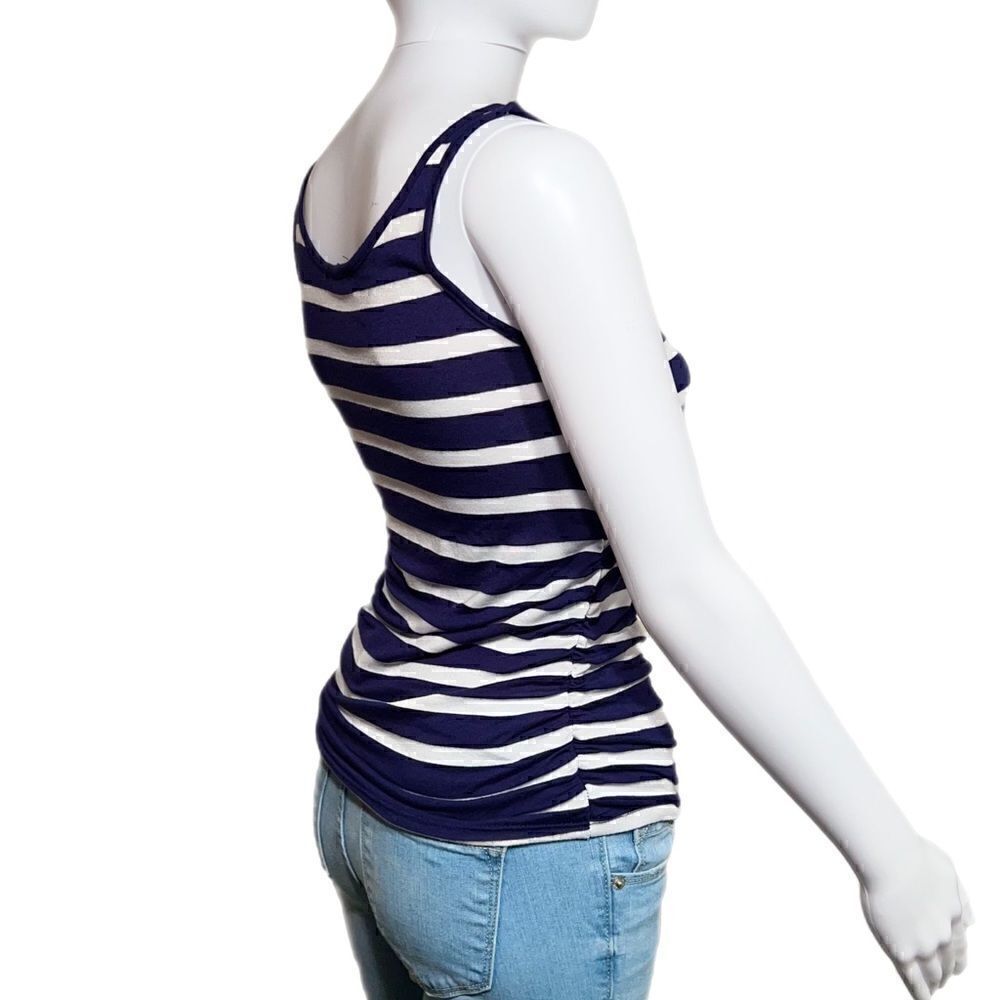 Navy Blue and White Striped Basic Tank - Picture 4 of 7